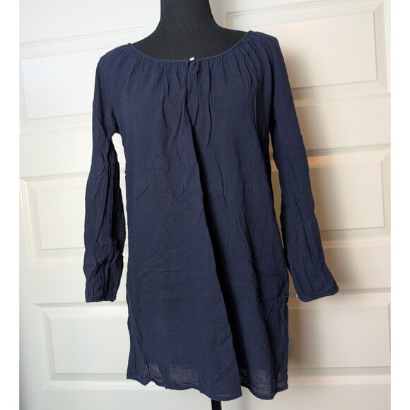 J Crew Size S Blouse Gauzy Navy Blue Tunic Button Relaxed Casual Coastal Preppy - Picture 2 of 9